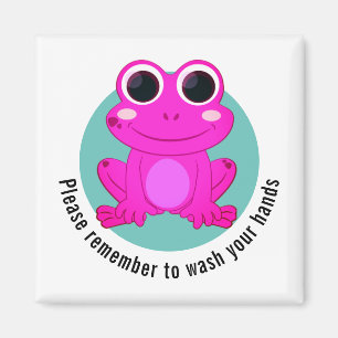 Custom Wash Your Hands Kids Pink Frog Magnet