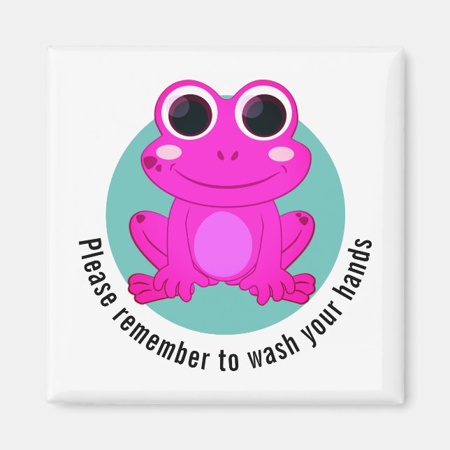 Custom Wash Your Hands Kids Pink Frog Magnet (Front)