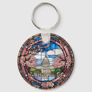 Custom Washington DC Dated Cherry Blossom  Key Ring