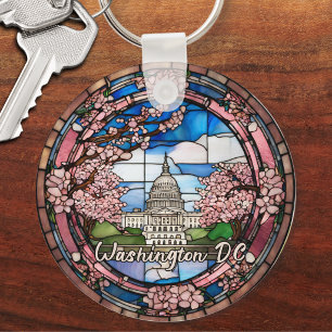 Custom Washington DC Dated Cherry Blossom Key Ring