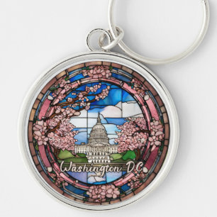 Custom Washington DC Dated Cherry Blossom  Key Ring