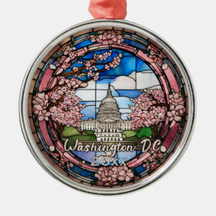 Custom Washington DC Dated Cherry Blossom  Metal Tree Decoration