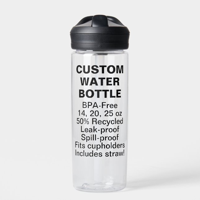 Custom Water Bottle + Straw (BPA BPS BPF Free) (Front)