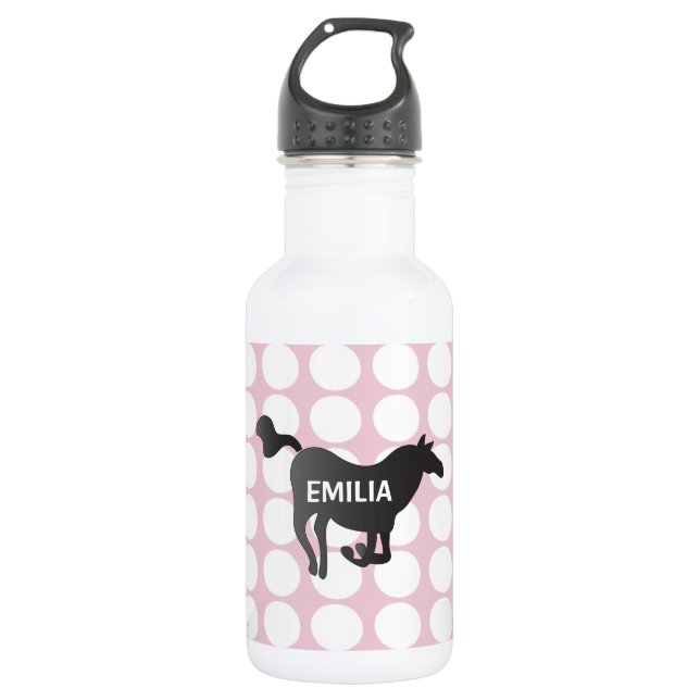Custom Water Bottle with Dots, Horse & Name (Front)