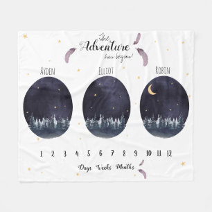 Custom Watercolor adventure triplets milestone Fleece Blanket