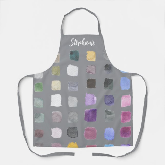 Custom Watercolor Artist Grey Apron (Front)