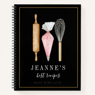 Custom Watercolor Bakers Tools Recipe Templates Notebook