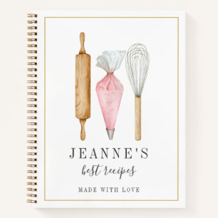 Custom Watercolor Bakers Tools Recipe Templates Notebook