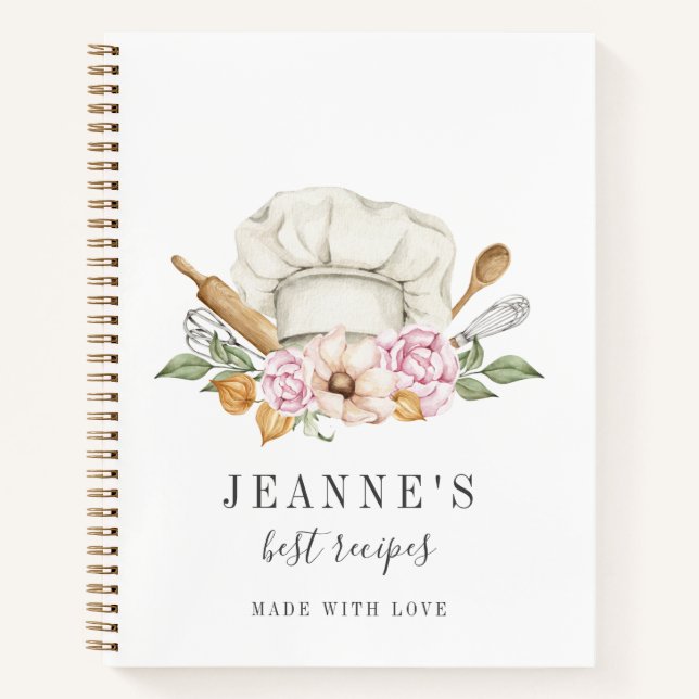 Custom Watercolor Bakers Tools Recipe Templates Notebook (Front)