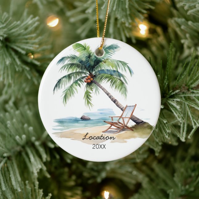 Custom Watercolor Beach  Ceramic Tree Decoration (Tree)