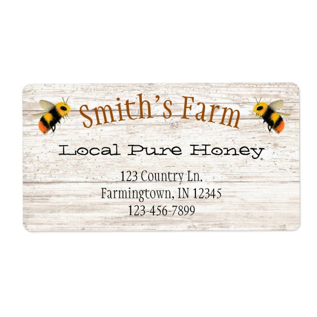 Custom Watercolor Bee Honey Label (Front)