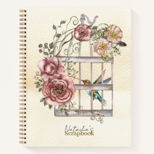 Custom watercolor bird and flowers Scrapbook Notebook