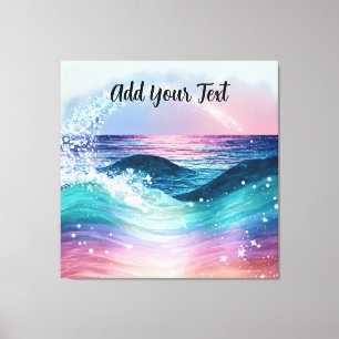 Custom Watercolor Blue Ocean Wave Photo with Name Canvas Print