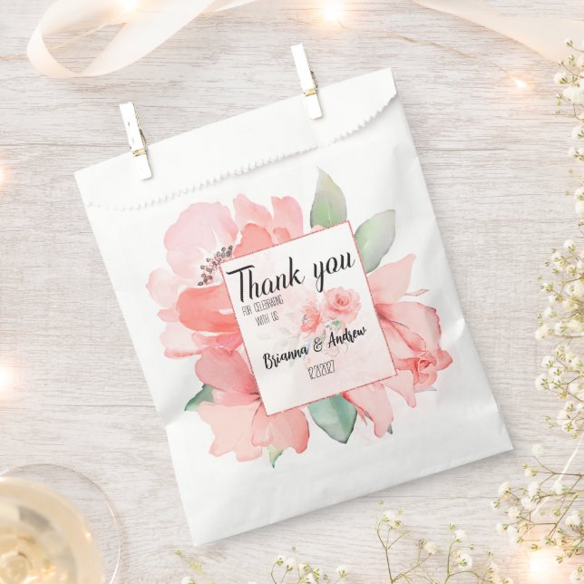 Custom Watercolor Blush Floral Wedding Gifts       Favour Bags (Clipped)