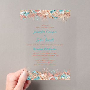 Custom Watercolor Boho Terracotta Floral Wedding Acrylic Invitations