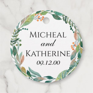 Custom Watercolor Botanical Wreath Favour Tags