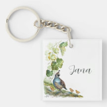 Custom Watercolor California Quail Family Grapes