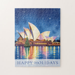 Custom Watercolor Christmas Australia Sydney Jigsaw Puzzle