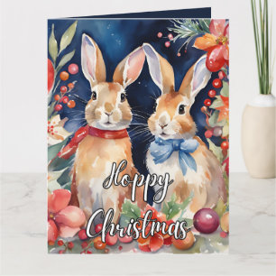 Custom Watercolor Christmas Bunny Rabbit Card