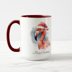 Custom Watercolor Christmas Flamingo Santa Hat Mug