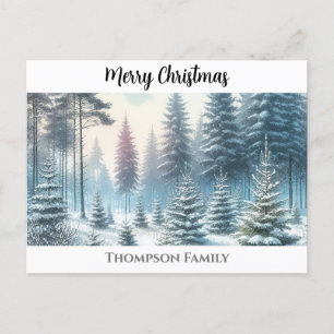 Custom watercolor Christmas pine forest Postcard