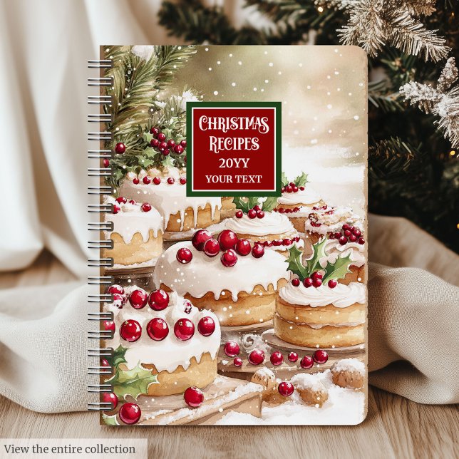 Custom Watercolor Christmas Recipe Notebook (Custom Watercolor Christmas Recipe Notebook)