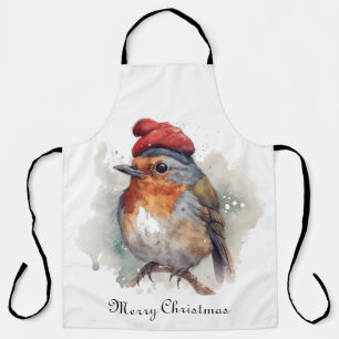 Custom Watercolor Christmas Robin Red Winter Hat Apron