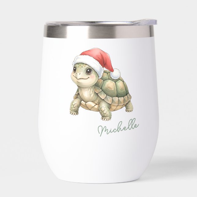 Custom Watercolor Christmas Tortoise Santa Hat (Left)