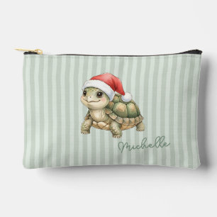 Custom Watercolor Christmas Tortoise Santa Hat Accessory Pouch