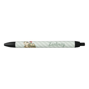 Custom Watercolor Christmas Tortoise Santa Hat Black Ink Pen