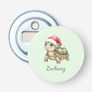 Custom Watercolor Christmas Tortoise Santa Hat Bottle Opener