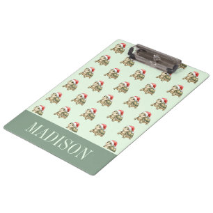 Custom Watercolor Christmas Tortoise Santa Hat Clipboard