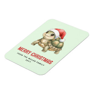 Custom Watercolor Christmas Tortoise Santa Hat Magnet