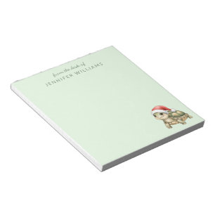 Custom Watercolor Christmas Tortoise Santa Hat Notepad