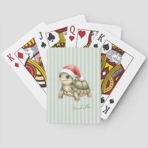 Custom Watercolor Christmas Tortoise Santa Hat Playing Cards