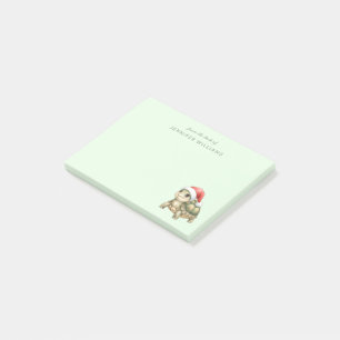 Custom Watercolor Christmas Tortoise Santa Hat Post-it Notes