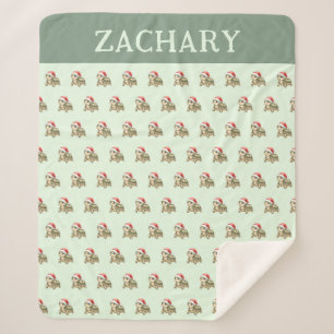 Custom Watercolor Christmas Tortoise Santa Hat Sherpa Blanket