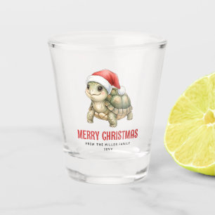 Custom Watercolor Christmas Tortoise Santa Hat Shot Glass