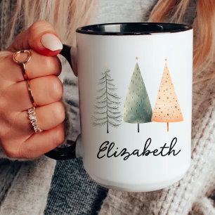 Custom Watercolor Christmas Tree Mug for Him & Her