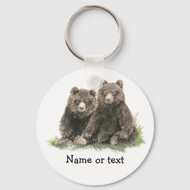Custom Watercolor Cute Bears Key Ring (Front)