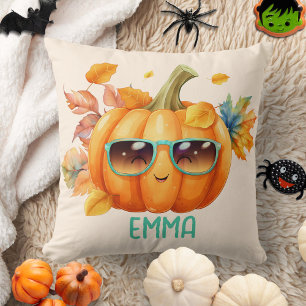 Custom Watercolor Cute Pumpkin Orange Halloween Cushion