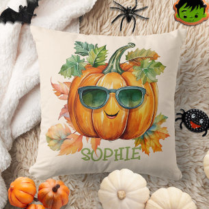 Custom Watercolor Cute Pumpkin Orange Halloween Cushion