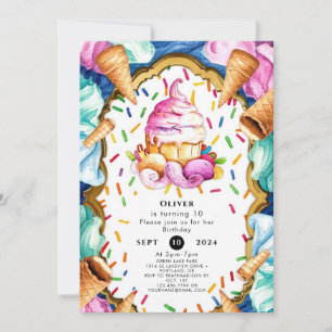 Custom Watercolor Dessert Ice Cream Birthday Invitation