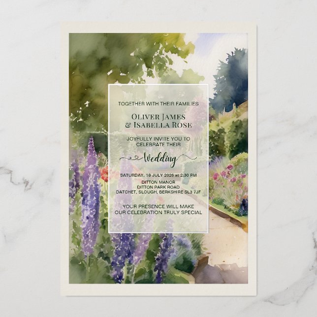 Custom Watercolor Ditton Manor Wedding Invitation (Front)