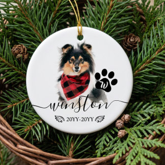 Custom Watercolor Dog Cat Pet Portrait Memorial Ceramic Tree Decoration