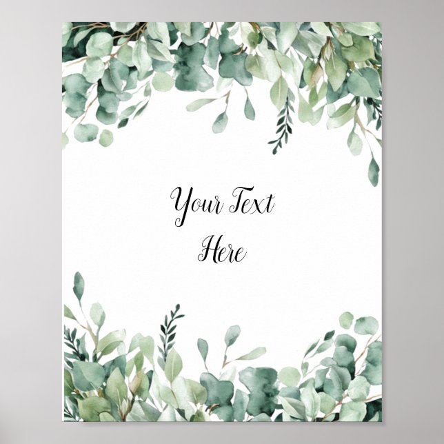 Custom Watercolor Eucalyptus Greenery Sign Poster  (Front)