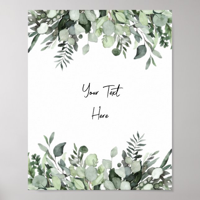 Custom Watercolor Eucalyptus Greenery Sign Poster  (Front)