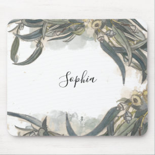 Custom Watercolor Eucalyptus Leaves Greenery Mouse Mat
