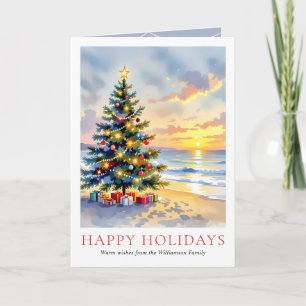 Custom Watercolor Festive Beach Coastal Christmas Holiday Card