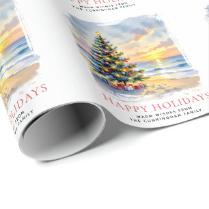Custom Watercolor Festive Beach Coastal Christmas Wrapping Paper